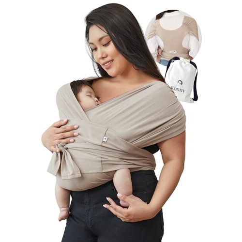 Konny Baby Carrier Elastech Carrier Wrap, Easy to Wear Baby Wrap Carrier, Perfect Essentials Cloths for Newborn Babies up to 44 lbs, (Beige, 5XL) - XXXXX-Large