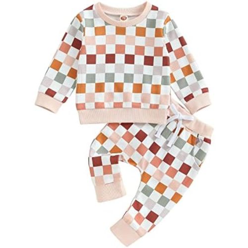 Karwuiio Toddler Baby Boy Girl Clothes Checkerboard Print Long Sleeve Sweatshirt Tops and Pants Fall Clothing Set