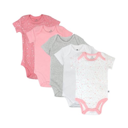 Honest Baby Clothing - Baby Girls Newborn - 12 Months Short Sleeve Organic Cotton Bodysuit 5-Pack