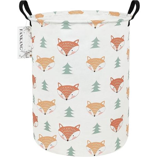 FANKANG Storage Basket, Nursery Hamper Canvas Laundry Basket Foldable with Waterproof PE Coating Large Storage Baskets for Kids Boys and Girls, Office, Bedroom, Clothes,Toys(Fox )