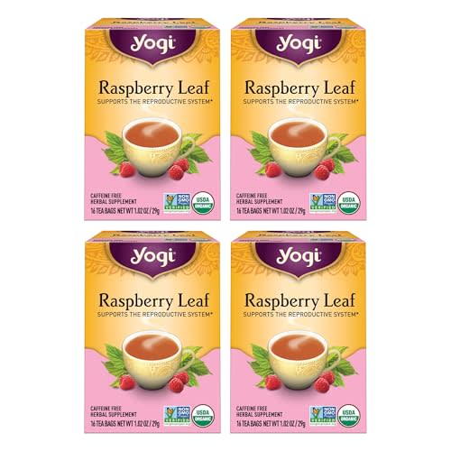 Yogi Tea Organic Raspberry Leaf Tea - 16 Tea Bags per Pack (4 Packs) - Caffeine-Free, Aids Discomfort of Menstruation - Made from Raspberry Leaves