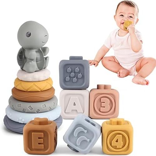 Montessori Toys for Babies,Soft Stacking Building Blocks Rings Sets, Baby Blocks Soft Building Blocks Baby Toys Teethers Toy, Baby Toys Gifts for Boy Girl