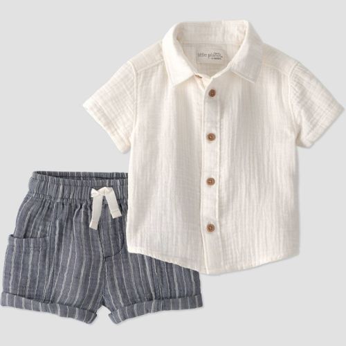 Little Planet by Carter's Baby Boys' Organic 2pc Stripe Woven Set - Cream 6M
