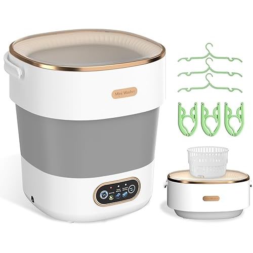 Portable Washing Machine, Mini Washer and Spin-Dryer With Folding Hanger, 16L Large Capacity Small Compact Laundry Machine of Underwear, Baby Clothes, for Apartments, Dormitories, RV, Travel, (White)