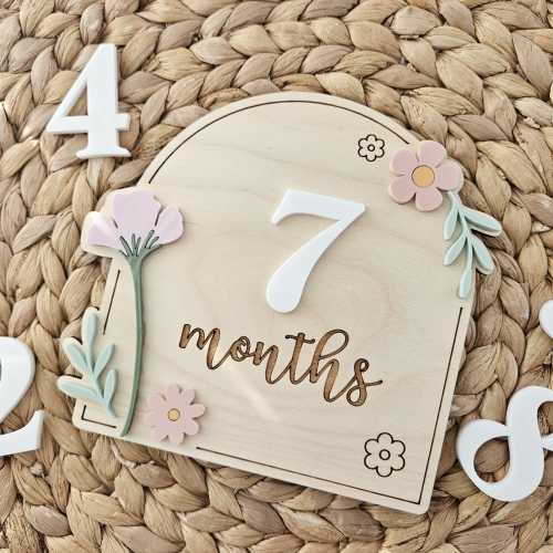 Wildflower Monthly Milestone Discs | Baby Monthly Discs for Photos | Interchangeable Numbers Monthly Photo Prop Set | Newborn Photo Props