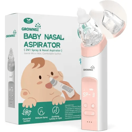GROWNSY Nasal Aspirator for Baby, 2-in-1 Electric Nose Spray & Suction, Baby Nose Sucker with Powerful Suction, Music and Light Soothing Function, Pink