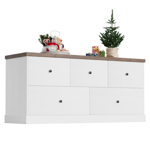 Ebern Designs 5 Drawer Double Dresser, Wide Wood Chest Of Drawers Storage Tower Storage for Living Room Bedroom & Reviews | Wayfair