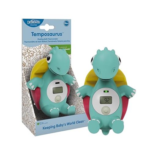 Dr. Brown's CleanUp Temposaurus Floating Bath Thermometer for Accurately Measuring Baby's Bath Water Temperature, BPA Free
