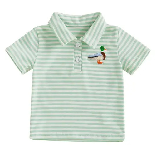 Toddler Boy Mallard Duck Embroidery Polo T Shirt Striped Short - TikTok Shop