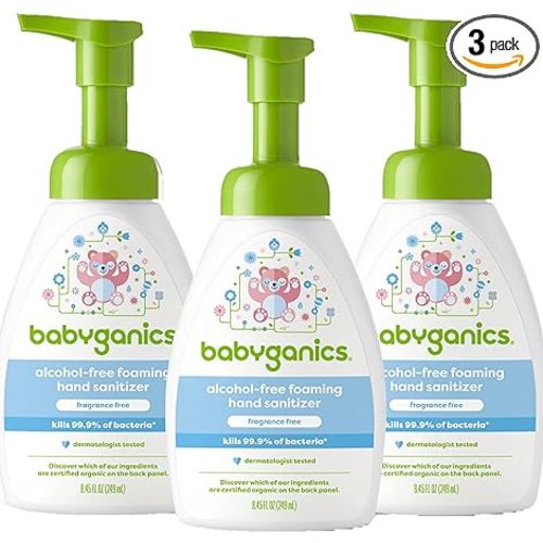 Babyganics Foaming Pump Hand Sanitizer, Alcohol Free, Fragrance Free, Kills 99.9% of Common Bacteria, Moisturizing, 8.45 Fl Oz (Pack of 3)