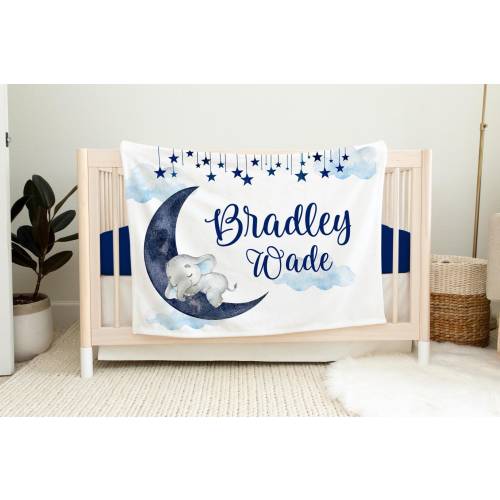 Luna Blanket, Personalized Moon and Stars Baby Blanket, Newborn Coming Home Blanket, New Baby Gift, Moon Elephant Blanket, Luna Blanket T9