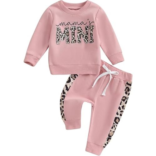 Kupretty Baby Girl Fall Winter Clothes Toddler Outfit Letters Graphic Crewneck Sweatshirts + Joggers Pants Set