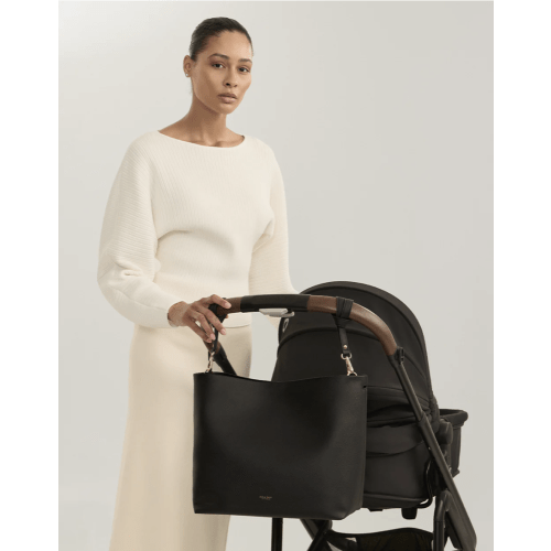 Harlow Vegan Midi Diaper Bag - Black / Gold