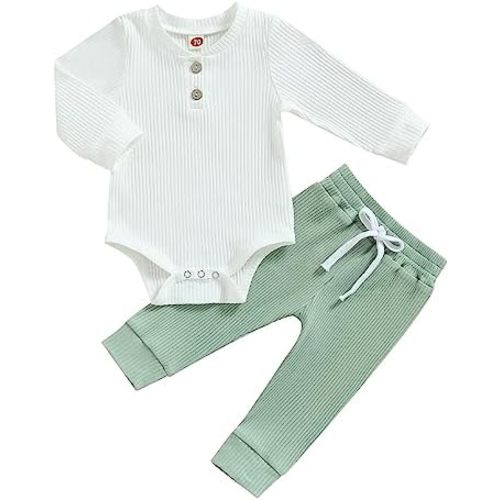 Newborn Baby Boy Girl Clothes Ribbed Knitted Long Sleeve Romper Pants Solid Cotton Infant Fall Winter Outfits 2Pcs