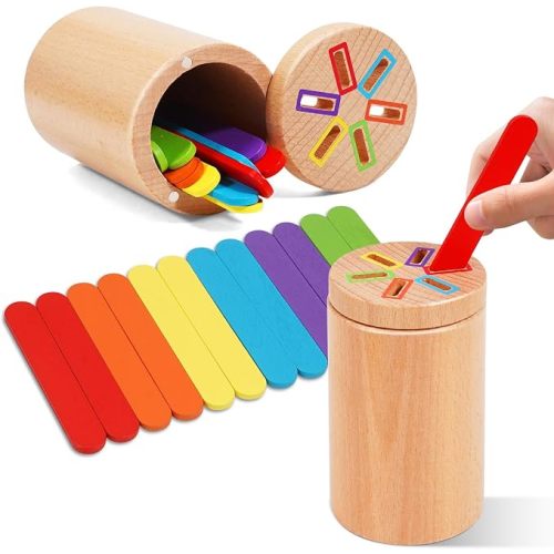 Montessori Toys for 1-3 Year Old, Travel Toys for Toddlers Wooden Color Sorting Stacking Toy for 18+ Month Old Boys Girls Learning Gift for 2-4 Year Old Kids Christmas Birthday Stocking Stuffers