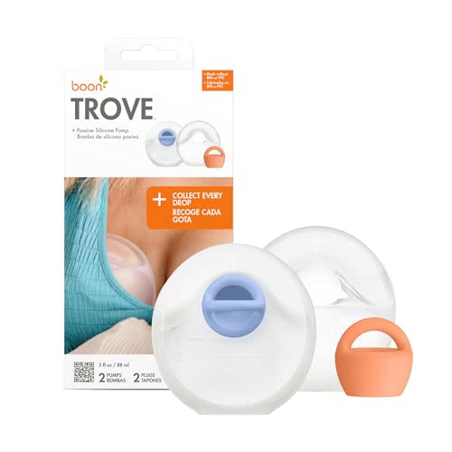 Boon Trove Silicone Manual Breast Pump Set - Hands Free Breast Milk Collector - Includes Canvas Travel Pouch - Breastfeeding Essentials - 2 Count