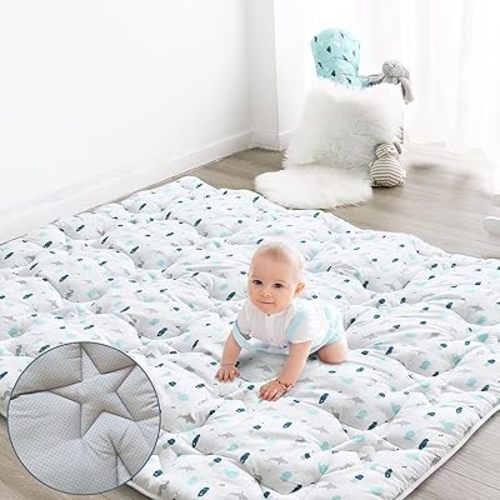 Baby Play Mat for Boys Girls, 50'' x 50'' Baby Play Mat for Playpen, One-Piece Crawling Play Mat for Baby, Non Slip Kids Play Mat, Toddlers, White Print