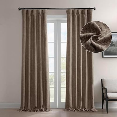HPD Half Price Drapes - Faux Linen Curtains for Living Room (1 Panel) - 50W X 84L - Textured Room Darkening Curtains for Bedroom 84 Inches Long - Drapes for Home Decor, Dutch Cocoa