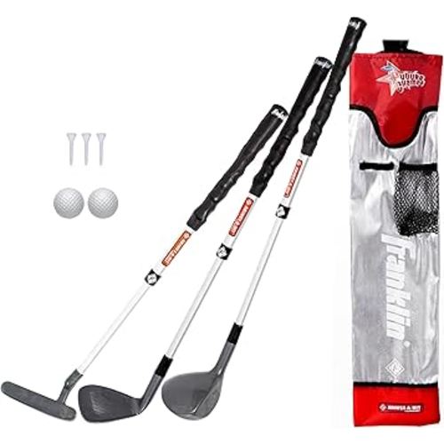 Franklin Sports Kids Golf Set - Youth Adjustable Plastic Golf Club Set - Kids Plastic Golf Set with Bag and Balls - Adjustable Length Clubs for Toddlers, Junior, Right hand, Red