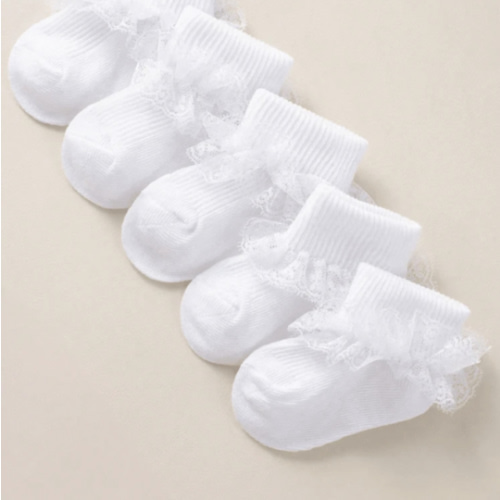6-12m 5 Pairs Of Infant And Toddler Socks With White Lace Trim Princess Socks, Lightweight And Breathable Mesh Design With Fold-Over Collar, Ideal For Daily Wear