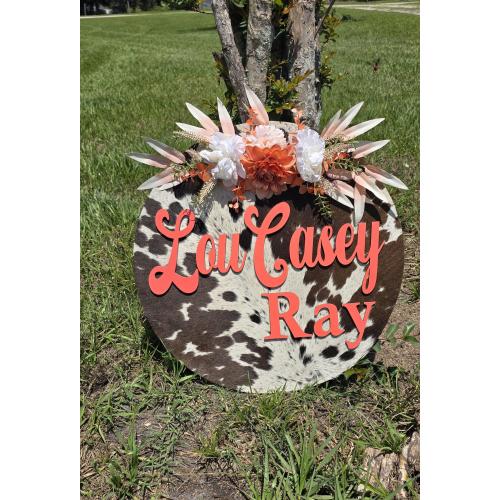 name sign , cowhide , sign , cute , bedroom sign, nursery sign , personalized sign