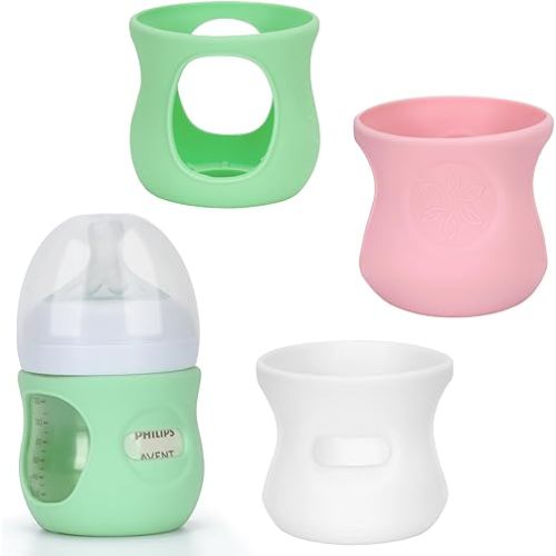 3 Pack Silicone Sleeve for Philips Avent Glass Baby Bottle, Anti Breakage Baby Bottle Cover, Food Grade Sleeve Compatible Philips Avent Glass Natural Baby Bottle 4 oz, BPA Free