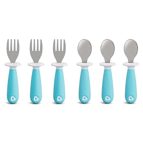 Munchkin® Raise™ Toddler Fork and Spoon Utensil Set, Rest Keeps Tip Off Table, BPA Free, 6 Pack, Blue