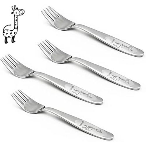 4 Piece Stainless Steel Toddler Forks, Safe Children Forks for Self-Feeding, Dishwasher Safe