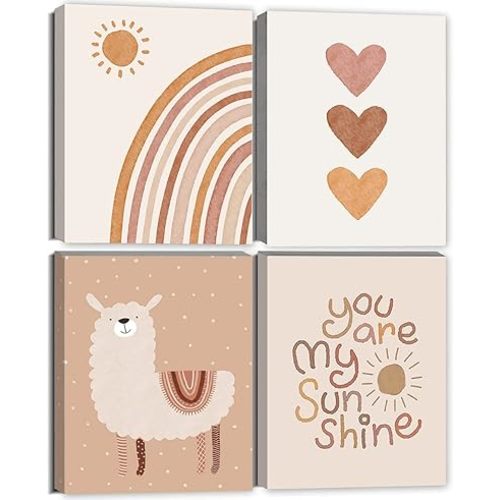 Quzenu Boho Rainbow You Are My Sunshine Canvas Prints Framed for Baby Girl Room Decor Wall Art for Girl Nursery