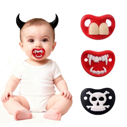 Funny Baby Pacifiers,Funny Pacifiers for Babies 0-18 Months,Baby Teeth and Vampire Pacifier Funny Pacifiers for Boys and Girls BPA Free