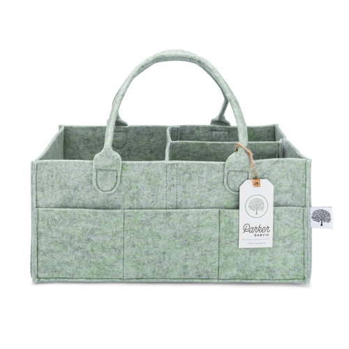 Parker Baby Co. Felt Diaper Caddy - Large Nursery Organizer with Removable Dividers - Sage Green