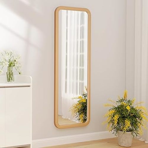 dnbss 47"x16" Solid Wood Frame Full Body Mirror, Wooden Full Length Hanging Mirror for Wall, Wall-Mounted Mirror, Dressing Mirror for Bedroom, Living Room, Room Decor, Wood