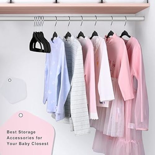 BAGAIL Kids Velvet Hangers 11 Inches Children's Clothes Hangers Non-Slip Baby Hangers for Infant/Toddler (Black,50pack)