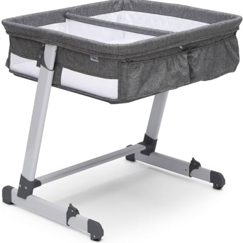 Amazon.com: Simmons Kids By The Bed City Sleeper Bassinet for Twins - Adjustable Height Portable Crib with Wheels & Airflow Mesh, Grey Tweed : Baby