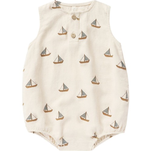 Baby Beau Sailboats Linen Blend Romper, 6-12M, Natural Sailboats