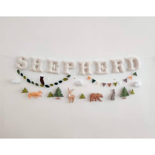 Custom Name Banner Woodland Animals Nursery Decor - Personalized Baby Name Sign - Felt Name Garland Woodland Themed - Wall Decoration Banner
