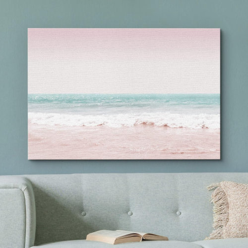 IDEA4WALL Coastal Beach Pink and Teal Ocean Wave Nature Landscape Illustrations Modern Rustic | Wayfair