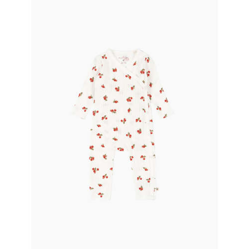 Pointelle Minnie Kimono Romper in Rose Red