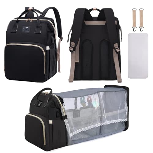 AFDLLDQM Diaper Bag Backpack, Multifunctional Baby Diaper Bag, Diaper Changing Station for Boys Girls, Large Capacity Travel Baby Bag for Mom Dad with Insulated Pocket & Strap