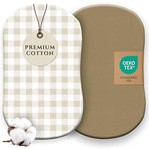 Pobibaby – 2 Pack Bassinet Sheets Boy, Bassinet Sheets Cotton for Girls and Neutral Nursery for Standard Rectangle Bassinets – Ultra-Soft Jersey Knit, Safe and Snug for Baby (Gingham Khaki)