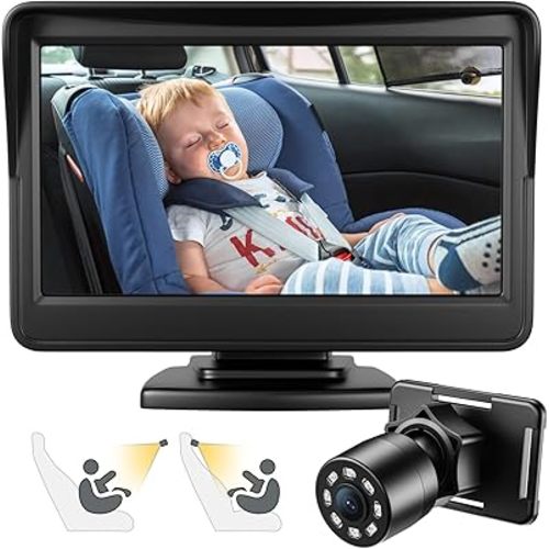 FEISIKE Car Baby Camera, 4.3'' HD Infrared Night Vision Function Baby Car Camera Display, Backseat Car Camera for Baby with 150° Wide View & 360° Rotatable Easy Installation in 5 Mins Baby Car Mirror