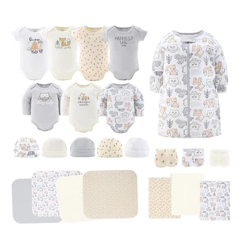 The Peanutshell Newborn Clothes & Accessories Set for Baby Boys or Girls, 23 Piece Layette Gift Set, Fits Newborn to 3 Months