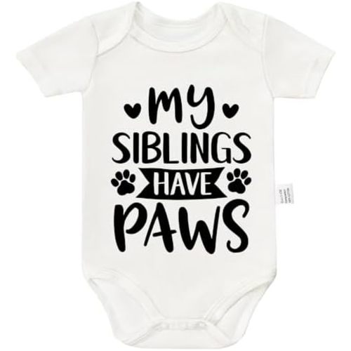 My Siblings Have Paws Bodysuits, Gender Neutral Baby Clothes, Must Haves for First Time Mom Newborn Gifts 0-24 Months