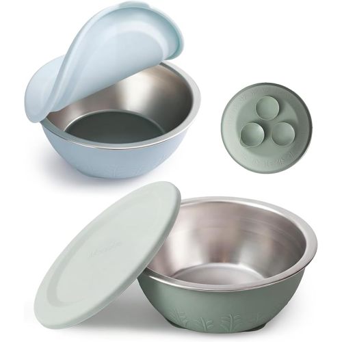 Moonkie Baby Bowls with Suction, Stainless Steel & Silicone Toddler Bowls with Lids, Seamless One-Piece Design Silicone Bowls for Babies 4 Months+, 13oz, BPA-Free, Lead-Free, Dishwasher Safe, 2 Pack