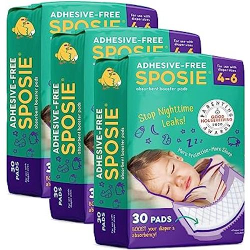 Sposie Booster Pads, Stop Overnight Diaper Leaks, Adhesive-Free for Easy repositioning, Helps Reduce Nighttime Diaper Changes and Diaper Rash, Use with Sizes 4-6, 90 ct.