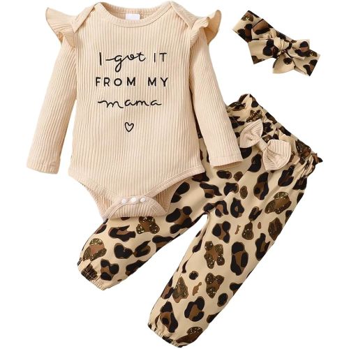 Newborn Baby Girl Clothes, Infant Girl Outfits Long Sleeve Ruffle Romper + Floral Pants + Headband Set