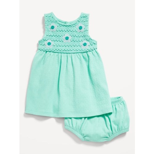Sleeveless Crochet-Panel Dress and Shorts Set for Baby