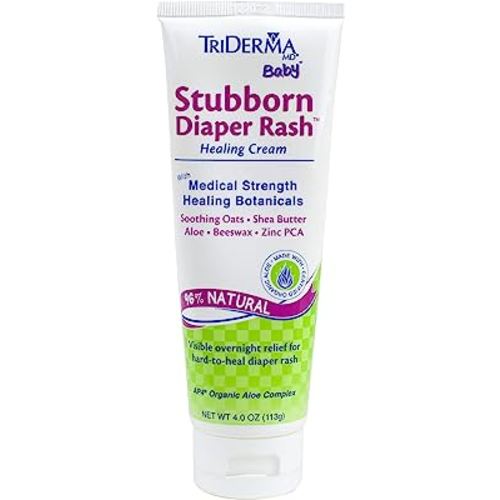 TriDerma MD Baby Stubborn Diaper Rash Relief Cream, Healing for Hard-to-Heal Diaper Rash, Treat and Prevent Diaper Rash and Seal Out Wetness, Non-Greasy Diaper Rash Ointment 4.0 Ounce