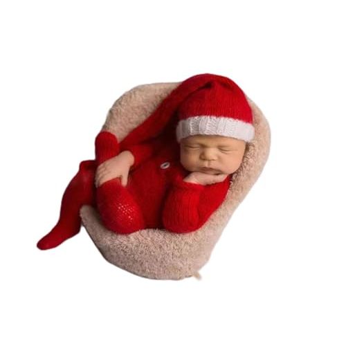 Christmas Newborn Baby Photo Shoot Props Outfits Crochet Clothes Santa Claus Red Hat Pants Photography Props