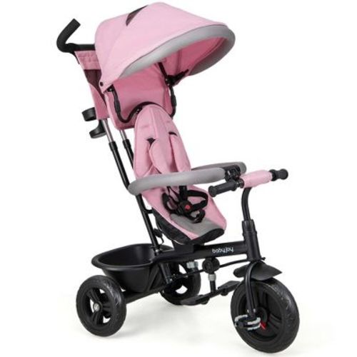 Babyjoy 4-in-1 Multifunctional Tricycle Kids Trike with Removable Canopy & Push Handle Pink